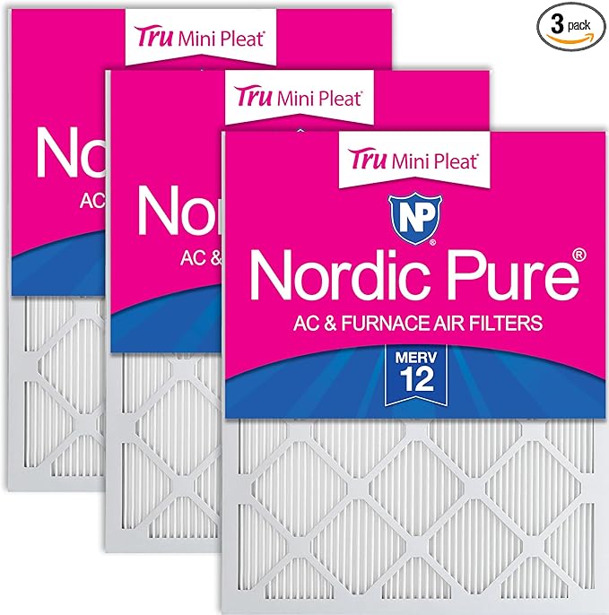 Nordic Pure 15x20x1 (Actual Size: 14 1/2 x 19 1/2 x 3/4) Tru Mini Pleat MERV 12 AC Furnace Air Filters – 2.5X More Media for Longer-Lasting, High-Efficiency Filtration - 3 Pack