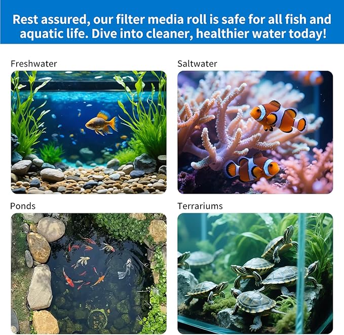 2" Thick Koi Pond Filter Pad, 18" x 72" Fish Pond Filters for Outdoor Ponds, Pond Filter Media, Pond Filter Material, White Bulk Roll-Cut to Size-Fit for Aquarium Filter Floss