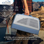 IceCove Portable Air Conditioner with Add-on Battery, 2500BTU Portable Car AC Unit, 250W Low Power Consumption, 25.5VDC, 2 Fan Speed, 3 Light Mode for Tent Camping RV Truck Van Life Home, Blue