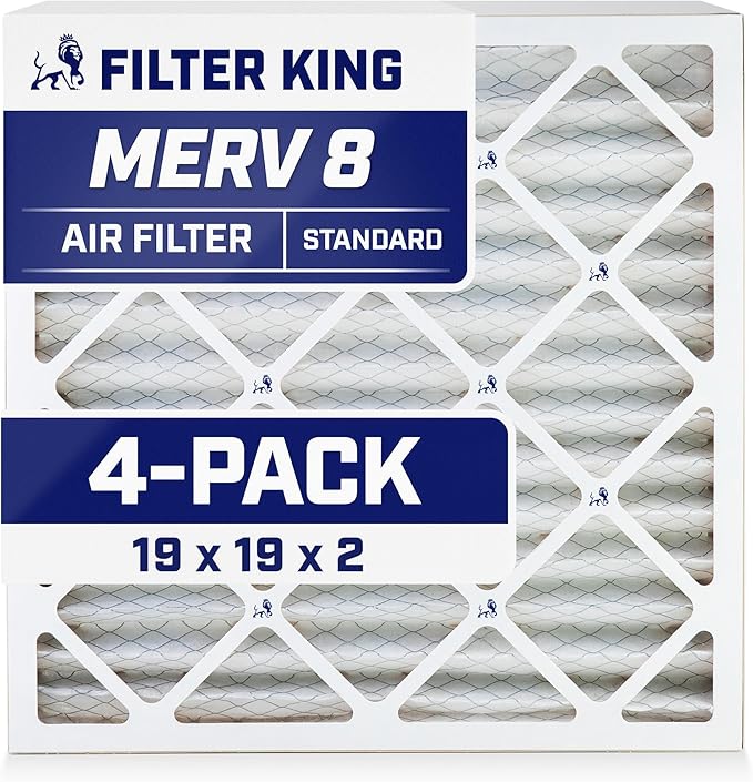 Filter King 19x19x2 Air Filter | 4-PACK | MERV 8 HVAC Pleated A/C Furnace Filters | MADE IN USA | Actual Size: 19 x 19 x 1.75"