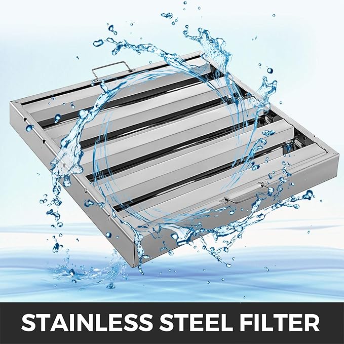 VBENLEM Pack of 6 Hood Filters 19.5W x 19.5H Inch, 430 Stainless Steel 4 Grooves Commercial Hood Filters, Range Hood Filter for Grease Rated Commercial Kitchen Exhaust Hoods