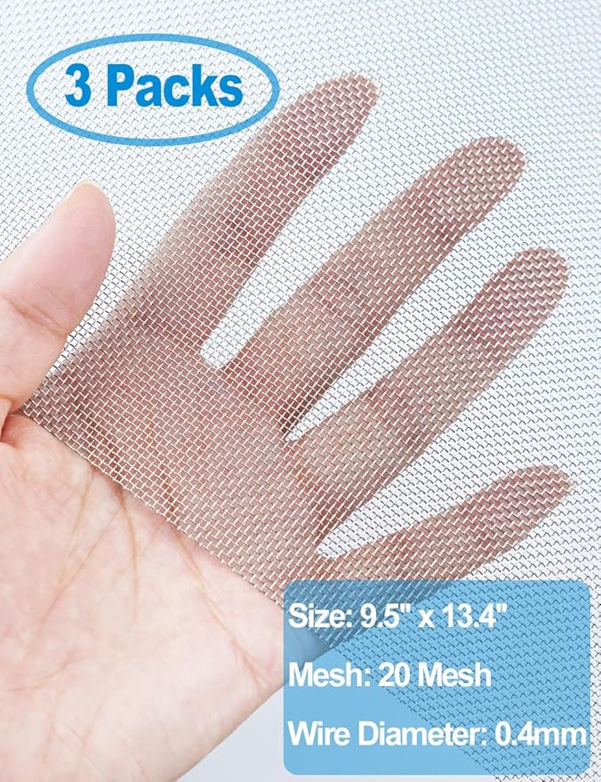 3 Pack Wire Mesh Screen 13.4'' x 9.5'' for Air Vent, 24cm x 34cm, 20 Mesh, 1mm Hole, 304 Stainless Steel Wire to Prevent Mice, Wasps, Bugs, Rodents, Mosquitoes, Spiders, Squirrels
