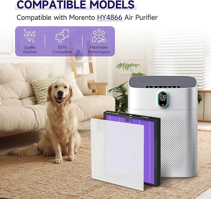 4 Packs HY4866 Replacement Filter for Morento HY4866, WESTHEY HY4866, YIOU M1 and FETIONS FT5000 Air Cleaner Purifiers, Multifunction Version, Purple