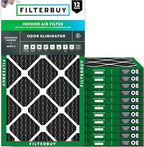 Filterbuy 22x24x1 Air Filter MERV 10 Odor & Allergy Defense with Activated Carbon (12-Pack), Electrostatic Pleated HVAC AC Furnace Filters Replacement, Made in USA (Actual Size: 21.50 x 23.50 x 0.75)