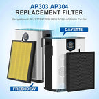 AP303 AP304 Replacement Filter, Compatible with DAYETTE FRESHDEW Air Cleaner Puri-Fier, HEPA Filter with 3 Stage Filtration, 2 Pack