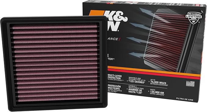 K&N High-Flow Original Lifetime Engine Air Filter: Increase Power & Accerlation, Washable, Premium: Compatible with 2018-2025 Lexus: LC500, LS500, 33-5133