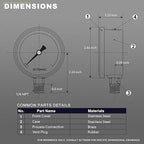 2-1/2" Dial Size, 0-5000 Psi Pressure Gauge, Glycerin Liquid Filled, 1/4" NPT Lower Mount, Stainless Steel Case, for Regulator, HVAC System, Beer Keg, Brew Setup, Hydraulic, High Pressure Test
