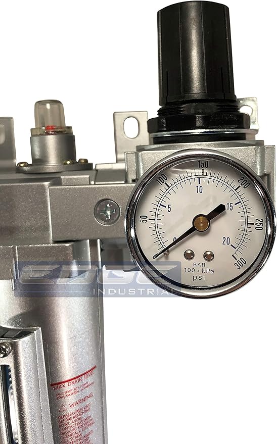 INDUSTRIAL RATED Three Stage Air Drying System - Air Particulate Filter, 0.01 Micron Coalescing Filter & Air Pressure Regulator Modular Combo 3, Metal Bowl (1/2" MANUAL DRAIN)