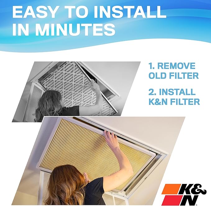 K&N 12x20x1 HVAC Furnace Air Filter, Lasts a Lifetime, Washable, Merv 11, the Last HVAC Filter You Will Ever Buy, Breathe Safely at Home or in the Office, HVC-11220