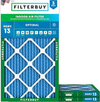 Filterbuy 20x36x1 Air Filter MERV 13 Optimal Smoke & Allergy Defense (3-Pack), Electrostatic Pleated HVAC AC Furnace Filters Replacement, Made in USA (Actual Size: 19.75 x 35.75 x 0.75)