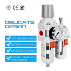 NANPU 1/2" NPT Compressed Air Filter Regulator Lubricator Combo Water/Oil Trap Separator - Gauge(0-150 psi), Poly Bowl, Semi-Auto Drain, Bracket - 3 in 1 Two Unit