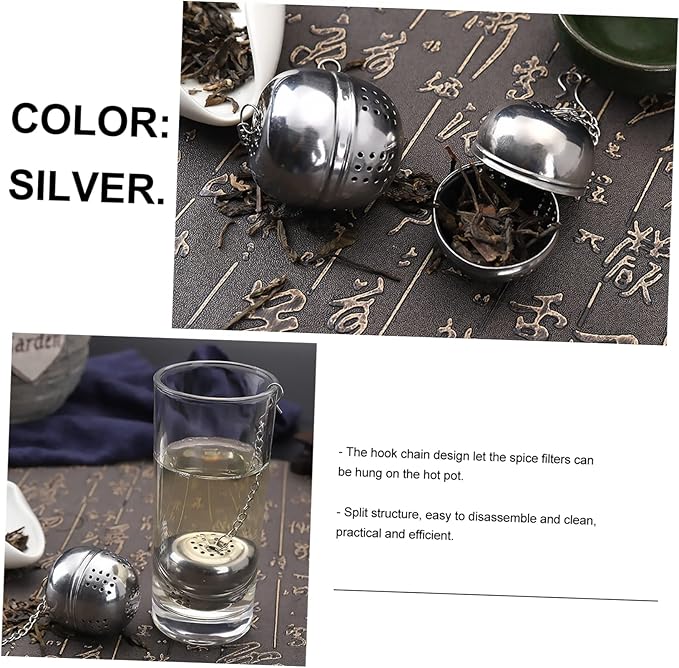 STOBAZA 5pcs Stainless Steel Tea Strainer Seasoning Ball Box Hanging Chain Easy Extraction Filter for Tea Soup Chinese Medicine