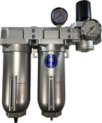 INDUSTRIAL RATED Three Stage Air Drying System - EXTRA LARGE BOWLS- Air Particulate Filter, 0.01 Micron Coalescing Filter & Air Pressure Regulator Modular Combo 1" NPT - Auto Drain, Metal Bowl