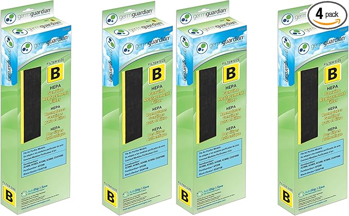 GermGuardian HEPA Pure Genuine Air Purifier Filter B, Removes 99.97% of Pollutants, Wildfire Smoke, Odors, for AC4825, AC4300, AC4900, AC4880, AC4850, CDAP4500,Black/Yellow,FLT4825,2 Count (Pack of 2)
