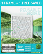 14x14x1 Refillable Air Filter Kit, MERV 8, 1 Reusable Frame ＆ 6 Refills, Fits Most AC HVAC Furnace Devices, Actual Size 13.75x13.75x0.75in
