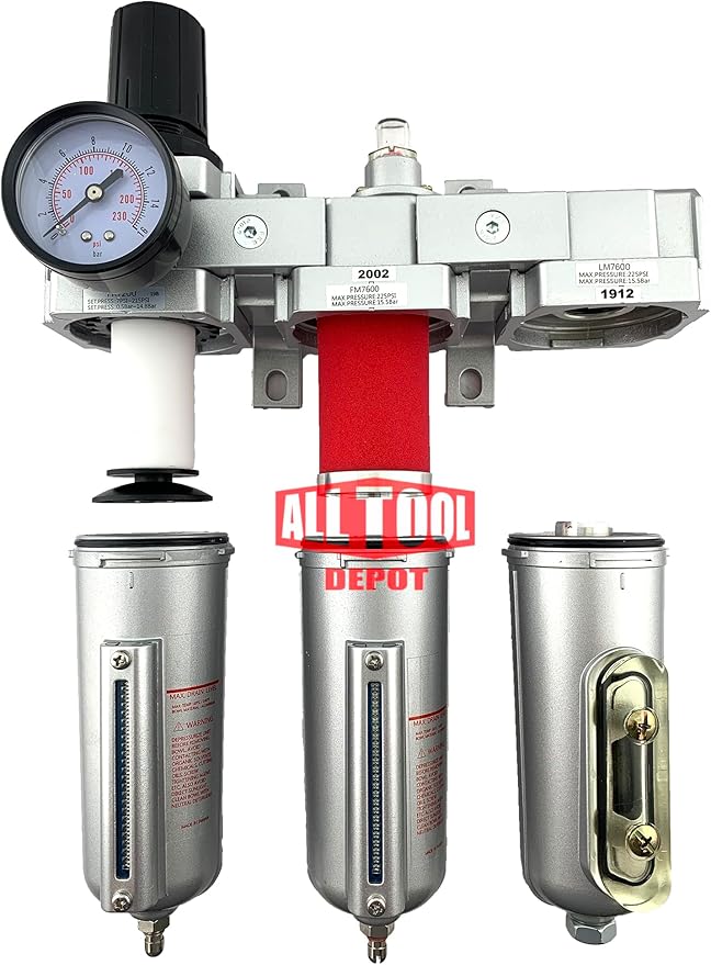 3 STAGE, HEAVY DUTY INDUSTRIAL GRADE FILTER REGULATOR COALESCING DESICCANT DRYER SYSTEM FOR COMPRESSED AIR LINE, METAL BOWLS, GREAT FOR PAINT SPRAY AND PLASMA CUTTER W/ELEMENTS(3/4"NPT, MANUAL DRAIN)