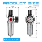 NANPU 3/8" NPT Compressed Air Filter Regulator Combo, Air Filter Pressure Regulator Gauge Kit Water Separator w/Pressure Gauge, 150PSI