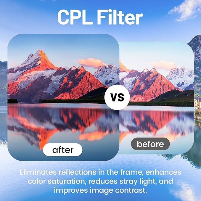 3Pcs UV+CPL+FLD Lens Filter Kit 62mm, Multi-Coated HD Optical Glass Filters Set with Travel Storage Case UV Protection + CPL Polarizer + Fluorescent Filter for DSLR Mirrorless