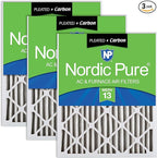Nordic Pure 20x20x2 (19 1/2 x 19 1/2 x 1 3/4) Pleated Air Filters MERV 13 Plus Carbon 3 Pack