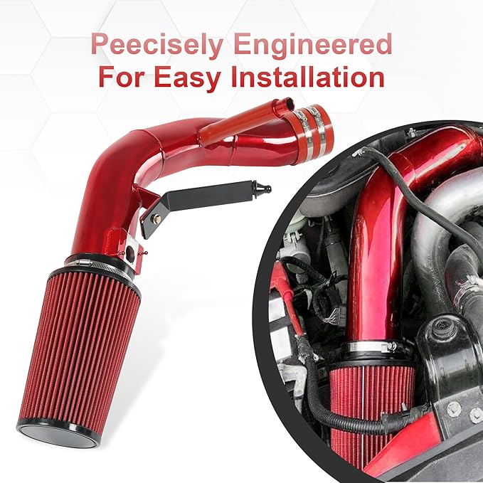 4 inch Cold Air Intake Kit Replacement For Ford F250 F350 F450 F550 Super Duty 2003 2004 2005 2006 2007 Excursion 6.0L V8 Diesel Red Color (2003-2007 Ford F250 F350 F450 6.0L)