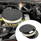 14 x 3 Inch Round Black Air Cleaner Kit Fully Finned Top with Flat Style Base Compatible with Chevy Ford GM