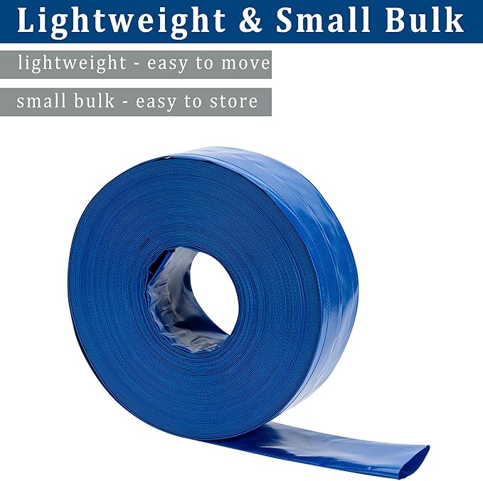 2 in x 50 ft Pool Backwash Hose Heavy Duty Drain Discharge Double PVC Lay flat General Purpose Vinyl Hose, Burst Resistant for Water Transfer Sump Pump Pool Filter (2in 50ft fiber reinforced hose)