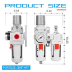 NANPU 3/4" NPT Compressed Air Filter Regulator Lubricator Combo (FRL) Water/Oil Trap Separator - Gauge(0-150 psi), 5 Micron Brass Element,Poly Bowl, Semi-Auto Drain, Metal Bracket