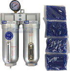 2 STAGE INDUSTRIAL GRADE IN-LINE COALESCING FILTER & DESICCANT AIR DRYER COMBINATION WITH 11oz METAL BOWLS FOR SPRAY GUN EQUIPMENT PAINT BOOTH COMPRESSOR, PLASMA CUTTER (1" NPT, MANUAL DRAIN)