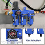 Three Stage Air Drying System, 3/8" NPT Air Compressor Filter Dryer, Air Dryer for Compressor,Semi-Auto Drain,5 &0.5 &0.01 Micron Filter Cartridgewith Ball Valve Metal Bracket