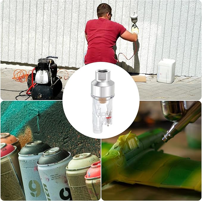 PATIKIL 2 Pcs Air Brush In-Line Filter, 1/8 BSP Inlet and Outlet Threads Mini Air Filter Water Oil Separator for Paint Spray Air Hoses Line Compressor Fitting