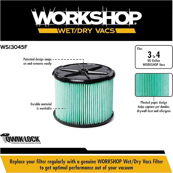 WORKSHOP Wet/Dry Vacs Vacuum Filters WS13045F HEPA Media Filter For Shop Vacuum Cleaner (Single HEPA Media Filter For Wet/Dry Vacuum Cleaner) Fits WORKSHOP 3-Gallon to 4.5-Gallon Shop Vacuum Cleaners