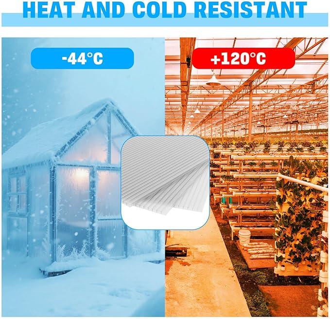 6 Pack Polycarbonate Greenhouse Panels, 4' x 2' x 0.16" Twin-Wall Polycarbonate Sheets for All Weather Greenhouse Covering, Excellent Light Transmission & Weather Resistance for Optimal Plant Growth
