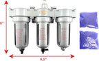 1/4" NPT MID FLOW 3 Stages Filter Coalescing Desiccant Dryer System For Compressed Air Lines, Poly Bowls, Great For Paint Spray And Plasma Cutter (AUTO DRAIN)