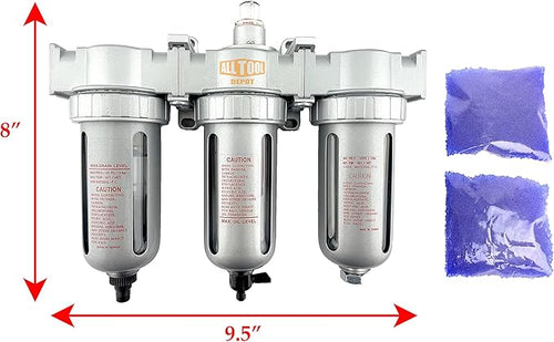 1/4" NPT MID FLOW 3 Stages Filter Coalescing Desiccant Dryer System For Compressed Air Lines, Poly Bowls, Great For Paint Spray And Plasma Cutter (AUTO DRAIN)