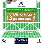 MervKing 20x25x4 Air Filter Actual Size: 19.88" x 24.88" x 4.31" MERV 13 MPR 1500-1900 | MADE IN USA | 1-Pack | Pleated HVAC AC Furnace Replacement