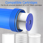 WHB10 Whole House Water Filter Housing, Fit 10"x4.5" Sediment etc Filters for Well and City Water, Big Filter Blue Pre-Filtration System for Home, 1" NPT Port, Pressure Release
