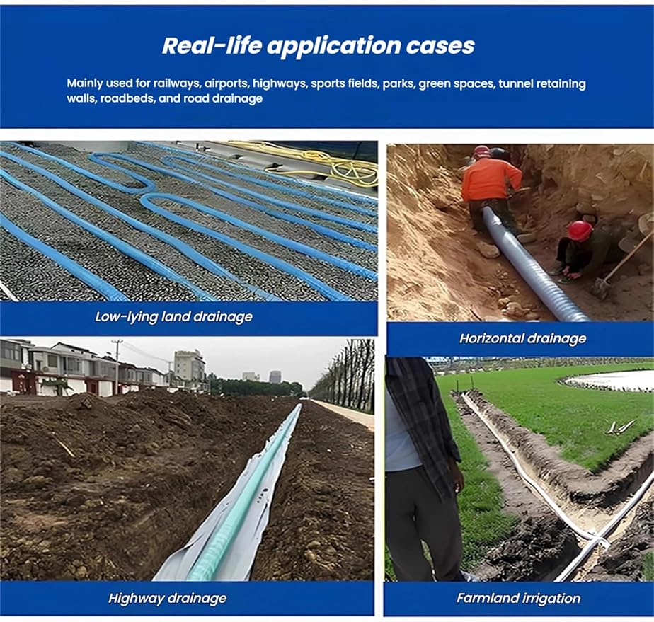 French Drain Pipe，Flexible Underground Drainage Tube,Soft Infiltration Pipe,\U200b DIY Construction Site(8cm/3.1in 55.8ft)