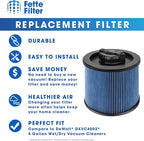 Fette Filter - DXVC4002 High Efficiency Cartridge Filter Replacement Compatible with Compatible with DeWalt DXV04T, DXV05P, DXV05S, DXV08S, DXV06G 4 Gallon Wet/Dry Vacuum Cleaners - Pack of 2