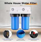 PUREPLUS 2-Stage Whole House Water Filtration System, Reduces Chlorine, Odor, Heavy Metals & Rust, 10"x4.5" Housing, 1" Inlet/Outlet, PP Grooved Sediment & KDF Carbon Filters, Pressure Gauges Included