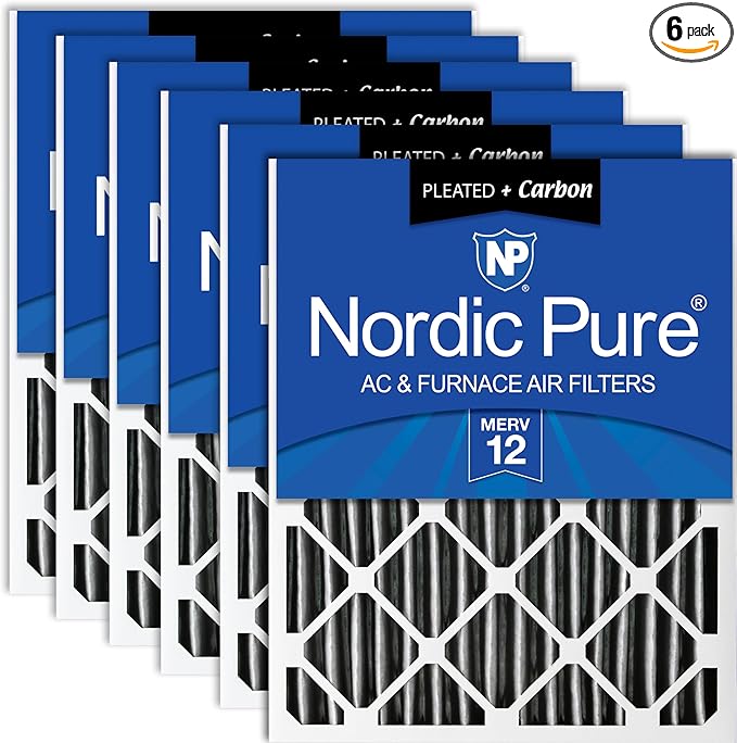 Nordic Pure 20x25x4 (Actual Size: 19 1/2 x 24 1/2 x 3 5/8) Pleated Air Filter MERV 12 Pleated + Carbon 6 Pack