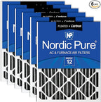 Nordic Pure 20x20x4 (Actual Size: 19 1/2 x 19 1/2 x 3 5/8) Pleated Air Filter MERV 12 Plus Carbon 6 Pack