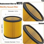 Replacement Filter for Vacmaster 5-20 Gallon/Hart Shop Vacuum 5-17 Gallon, Replaces Hart VCFS 3701 Filter/VCFF Filter, Fits most Shop-Vac/Craftsman Vacuum, with 2x Wet Foam Sleeve