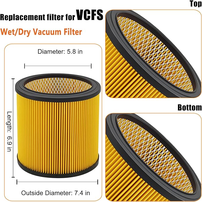 Replacement Filter for Vacmaster 5-20 Gallon/Hart Shop Vacuum 5-17 Gallon, Replaces Hart VCFS 3701 Filter/VCFF Filter, Fits most Shop-Vac/Craftsman Vacuum with 2x Wet Foam Filter