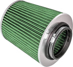 Mortar Aftermarket Auto Air Filter Replacement - Car Enthusiast Class Universal Cold Air Intake Gulps in More Air for More Engine Power & Passionate Induction Sound, 3.5 In, Green