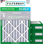 Filterbuy 24x25x4 Air Filter MERV 8 Essential Dust & Allergy Defense (4-Pack), Electrostatic Pleated HVAC AC Furnace Filters Replacement, Made in USA (Actual Size: 23.75 x 24.75 x 3.63)