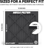 PuroAir MegaFilter - 12x12x1 Air Filter MERV 13 Activated CarbonTech Defense - Heavy Duty 3 Layer Furnace Filters Allergens, Pollen, Dust, Pet Dander, Smoke, Odors - HVAC Air Filter 12x12x1 (2-Pack)