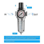 NANPU 1/4" NPT Compressed Air Filter Regulator Combo, Air Filter Pressure Regulator Gauge Kit Water Separator w/Pressure Gauge, 150PSI