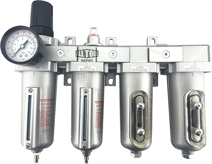 4 STAGE HEAVY DUTY INDUSTRIAL GRADE ULTRA CLEAN FILTER REGULATOR COALESCING DESICCANT DRYER SYSTEM FOR COMPRESSED AIR LINES METAL BOWLS GREAT FOR PAINT SPRAY AND PLASMA CUTTER (3/4"NPT MANUAL DRAIN)