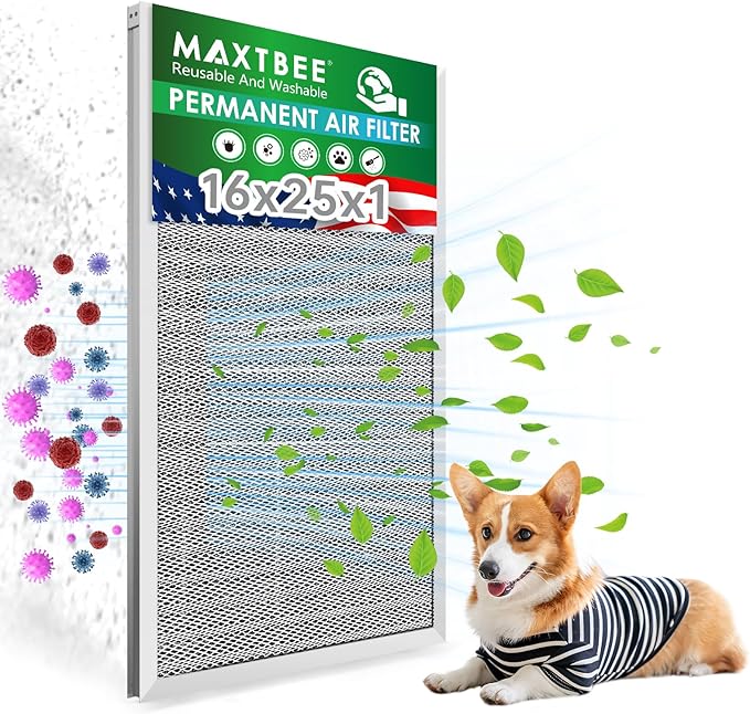 16x25x1 Air Filter Electrostatic Filter Reusable Washable HVAC AC Furnace Filter,MERV 8,Lasts a Lifetime, Healthier Home or Office(Actual Size:15.5x24.65x0.8 Inch)