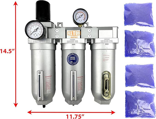 1" NPT SUPER DUTY Industrial Grade Filter Regulator Coalescing Desiccant Dryer System For Compressed Air Lines, Metal Bowls, Great For Paint Spray And Plasma Cutter (AUTO DRAIN)